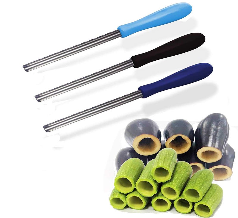 bonballoon Zucchini Squash Vegetable Corer 3 pcs Corers Stainless Steel Core Remover Tool Kitchen Stuffed Vegetables Veggies Seed Remover Remove Seeds Eggplant Cucumber 10" Long Coring Tools Gadgets Drill  - Image 1