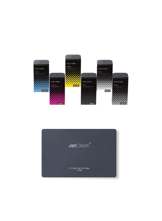 إيوفي طقم خراطيش حبر وتنظيف eufyMake لطابعة UV E1، 6 ألوان + منظف - Image 1