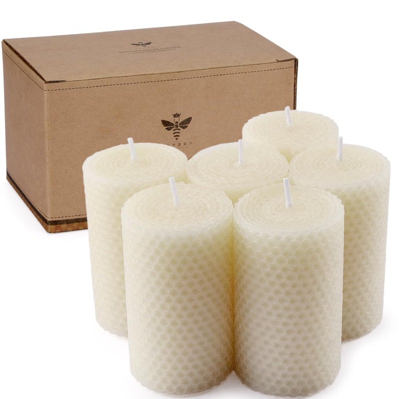 DEYBBY White Beeswax Pillar Candles Set of 6-2Ã—3.3 in Handmade Pure Beeswax Rolled Candles for Gift & Home Decor - Image 1