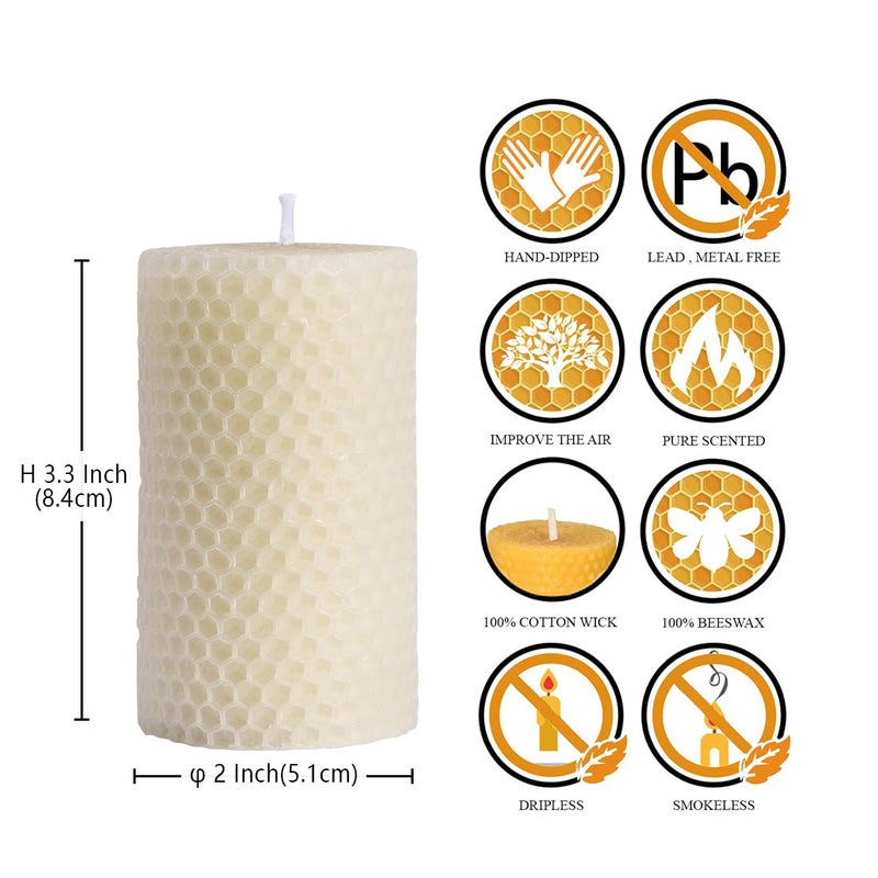DEYBBY White Beeswax Pillar Candles Set of 6-2Ã—3.3 in Handmade Pure Beeswax Rolled Candles for Gift & Home Decor - Image 2