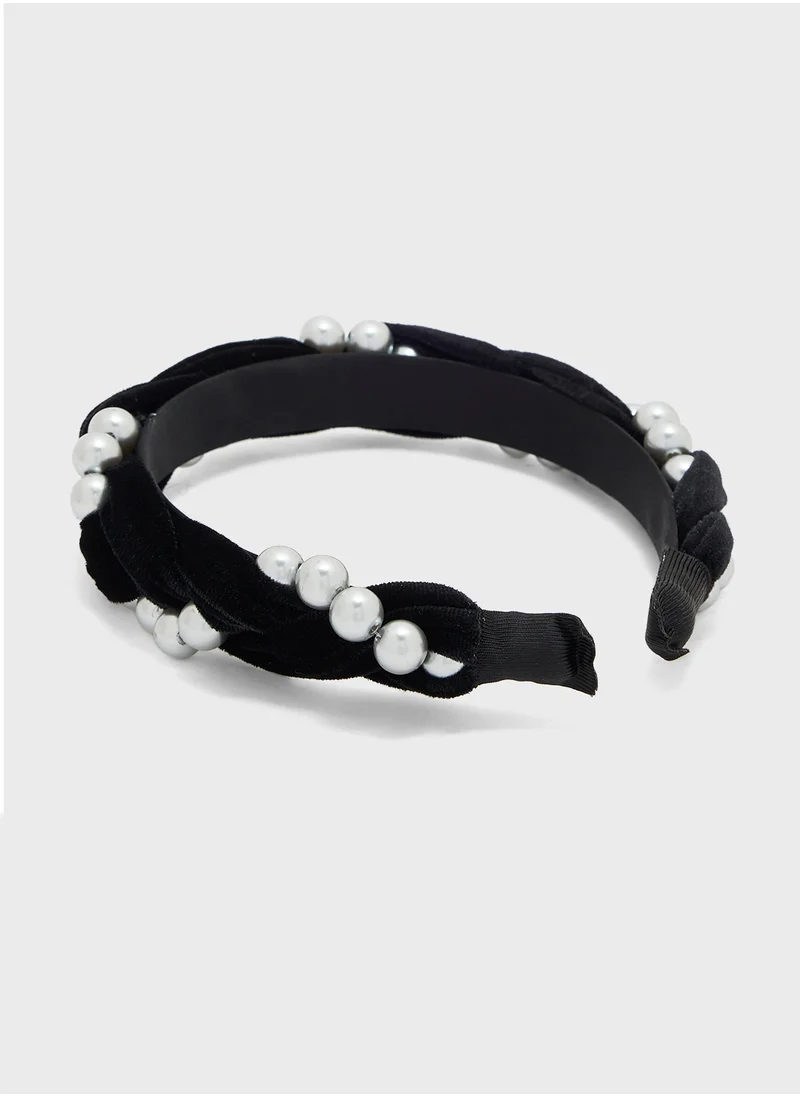 ايلا Braided Velvet Pearl Headband