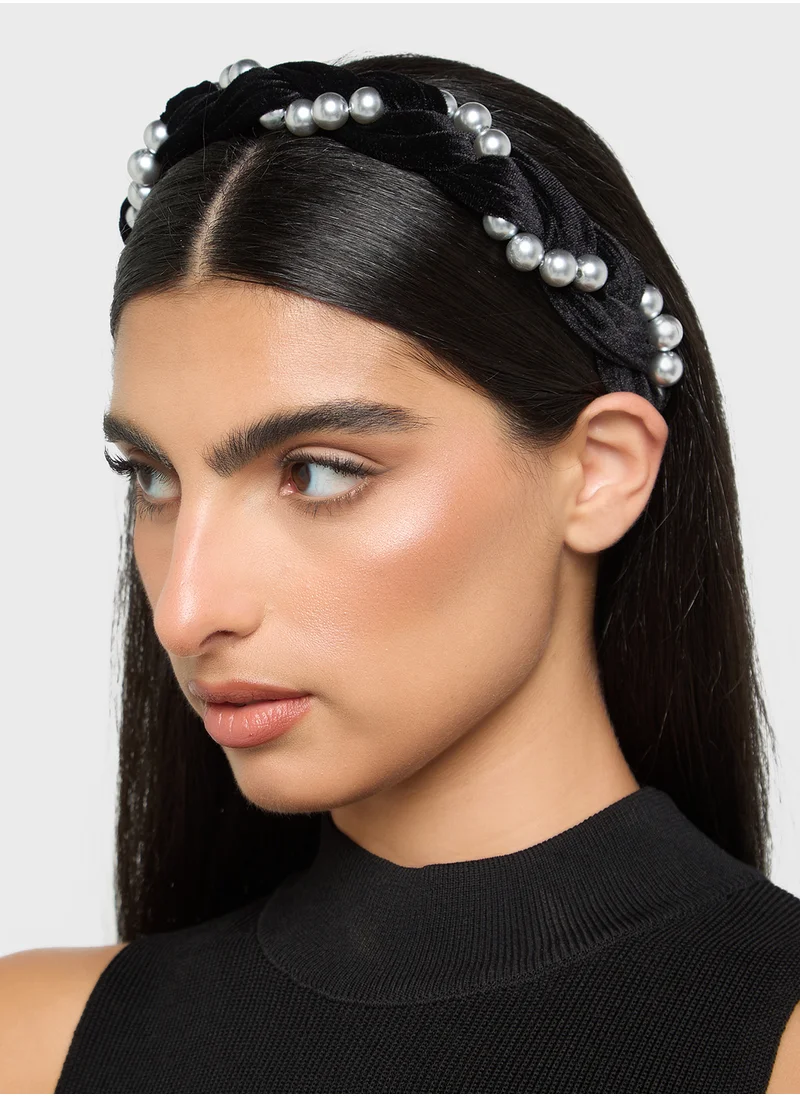 ELLA Braided Velvet Pearl Headband