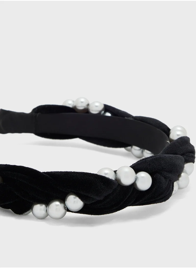 ELLA Braided Velvet Pearl Headband