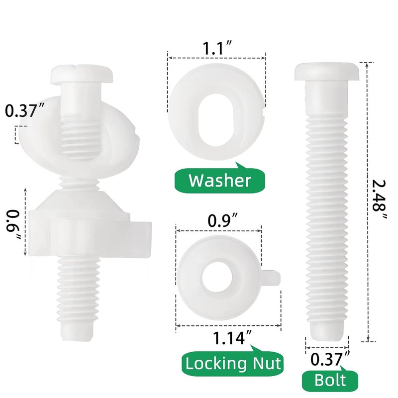 VRSS Toilet Seat Screws Replacement White Plastic Bolts Screws with Nuts for Top Mount Toilet Seat Hinges (2 Pack) - Image 3