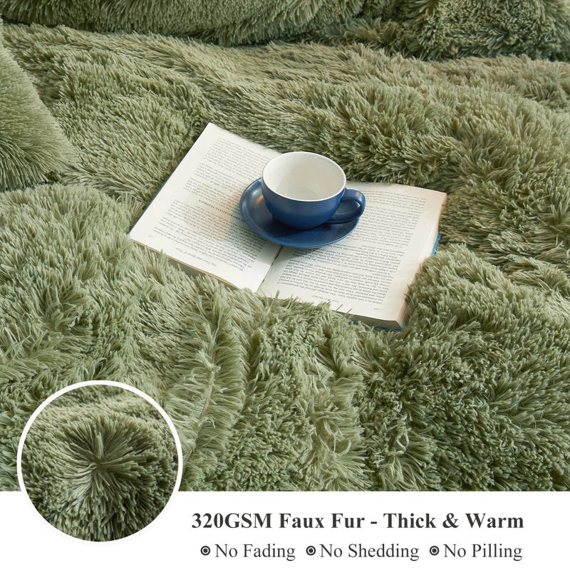 XeGe Luxury Faux Fur Throw, Moss Green Soft 50x60 Fluffy Blanket, Shaggy Plush Decorative Couch Throw, Cute Furry Throw Fuzzy Office Lap Blanket for Bedroom Living Room Sage Green - Image 5