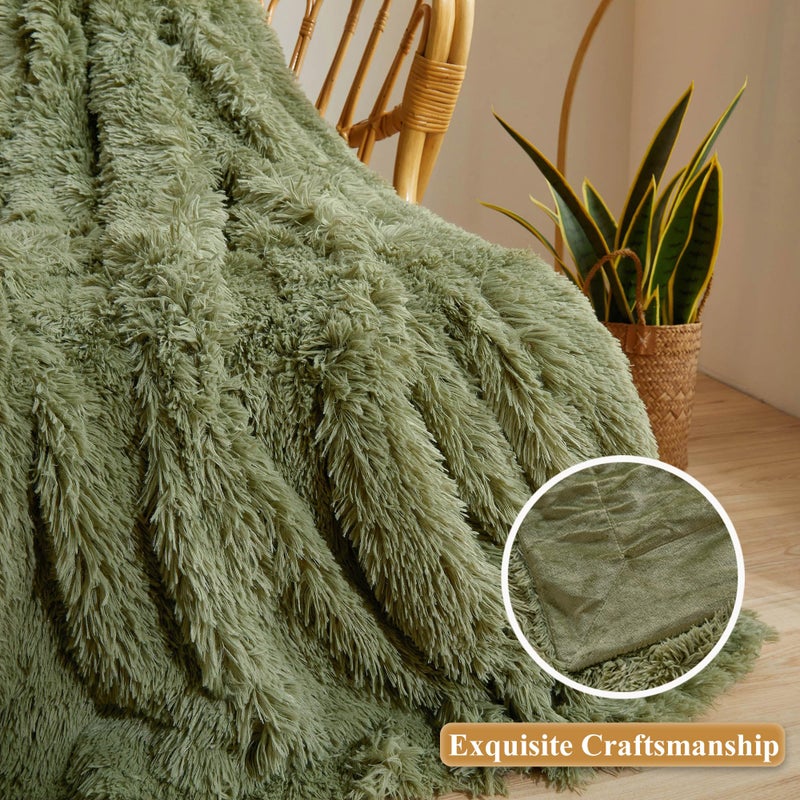 XeGe Luxury Faux Fur Throw, Moss Green Soft 50x60 Fluffy Blanket, Shaggy Plush Decorative Couch Throw, Cute Furry Throw Fuzzy Office Lap Blanket for Bedroom Living Room Sage Green - Image 4