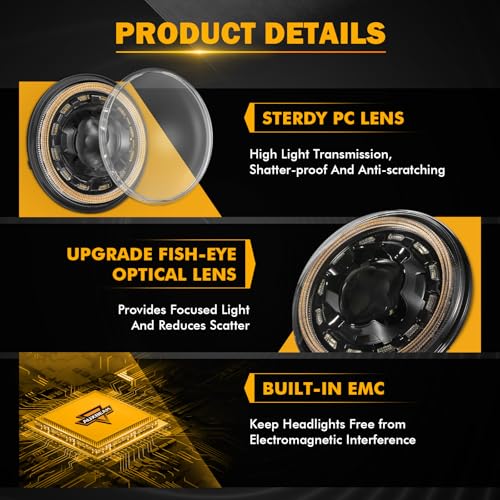 Auxbeam أضواء LED أمامية 7 بوصة من أوكسبيم باللون الأسود H6024 مع إضاءة نهارية وإشارة انعطاف وضوء ترحيبي بتدرج بدء التشغيل بديل لجيب رانجلر JK JKU TJ LJ CJ من 1997-2018، مصابيح أمامية دائرية 7 بوصة معتمدة من DOT مضادة للتوهج - Image 5