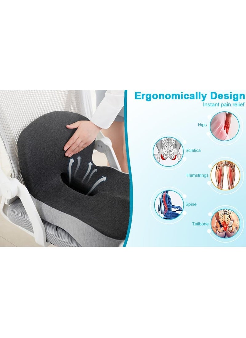 TYCOM - Tycom Seat Cushion for Office Lumbar Support Pillow Chair Memory Foam Coccyx Seat Cushion for Sciatica Back Support Pillow Chair Pads Reduce Tailbone Pressure Dark and Light Grey. - Image 1
