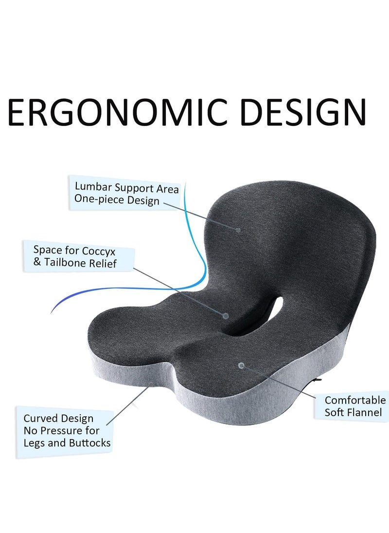 TYCOM - Tycom Seat Cushion for Office Lumbar Support Pillow Chair Memory Foam Coccyx Seat Cushion for Sciatica Back Support Pillow Chair Pads Reduce Tailbone Pressure Dark and Light Grey. - Image 1