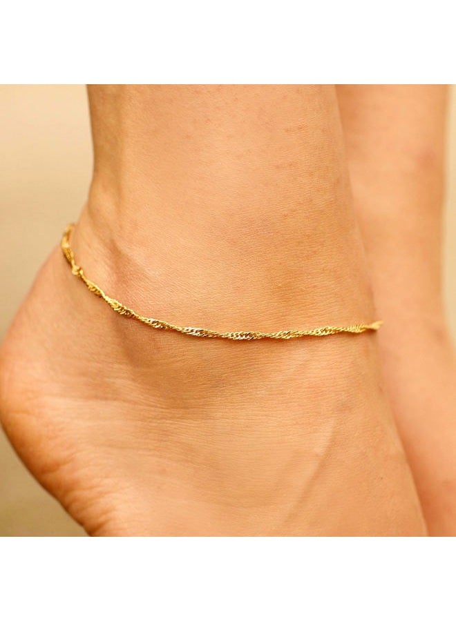 Lifetime Jewelry Womens Gold Anklet 24k Real Gold Plated 2mm Whisper Chain Ankle Bracelets, 9 inches, Metal, not_applicable - Image 2