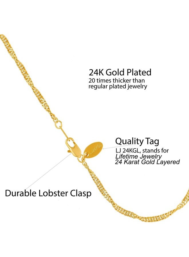 Lifetime Jewelry Womens Gold Anklet 24k Real Gold Plated 2mm Whisper Chain Ankle Bracelets, 9 inches, Metal, not_applicable - Image 4