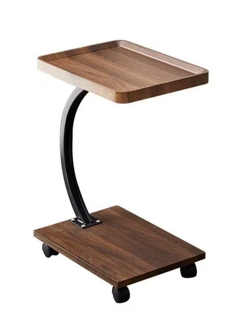 DubaiGallery Modern rolling side table with Wooden look shelves, curved metal frame, smooth caster wheels, perfect for laptop, sofa, bedside, office, space saving, sturdy, elegant home furniture, design, style, comfort, convenience. - Image 4