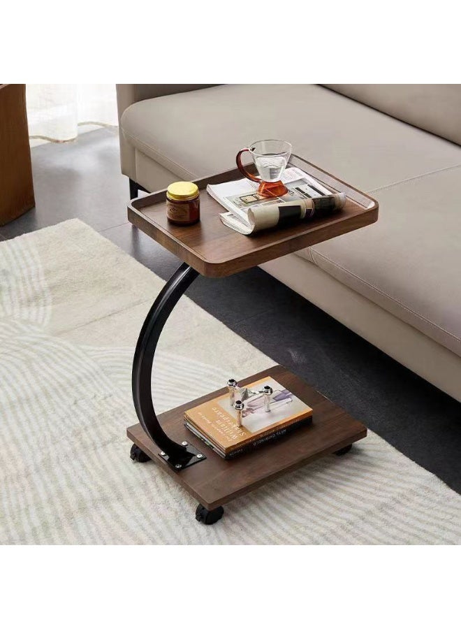 DubaiGallery Modern rolling side table with Wooden look shelves, curved metal frame, smooth caster wheels, perfect for laptop, sofa, bedside, office, space saving, sturdy, elegant home furniture, design, style, comfort, convenience. - Image 1