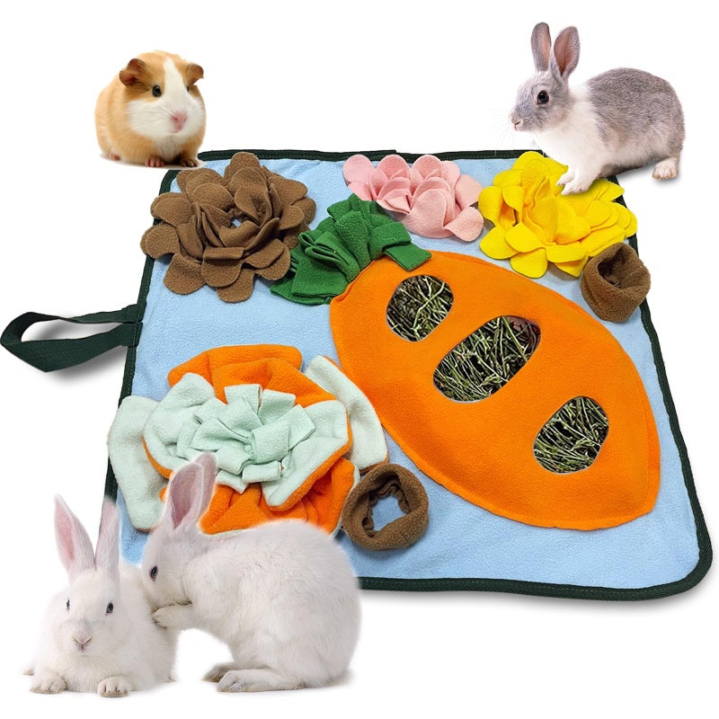 Adpartner Rabbit Foraging Mat Bunny Toys 20x20 Rabbit Snuffle Mat Interactive Feeding Game Washable Bunny Hay Feeder Treat Dispenser Foraging Toys for Rabbits Guinea Pigs Chinchillas Ferrets - Image 2