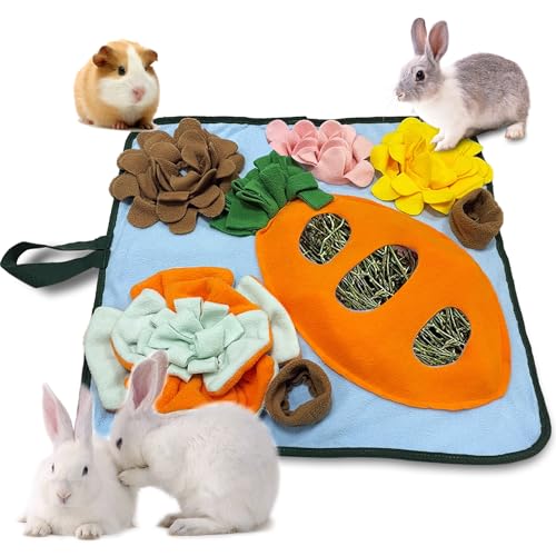 Adpartner Rabbit Foraging Mat Bunny Toys 20x20 Rabbit Snuffle Mat Interactive Feeding Game Washable Bunny Hay Feeder Treat Dispenser Foraging Toys for Rabbits Guinea Pigs Chinchillas Ferrets - Image 1
