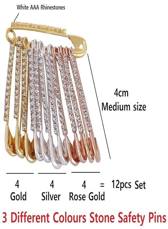 skyunion Stone Safety Saree Pin Saari Pins Cloth Safety With Safe Lock Nappy Pins For Clothes Dress Kurtis Pallu Dupatta Chunari Sari Pleats For Women Best Gift For Women multi p-12 - Image 4