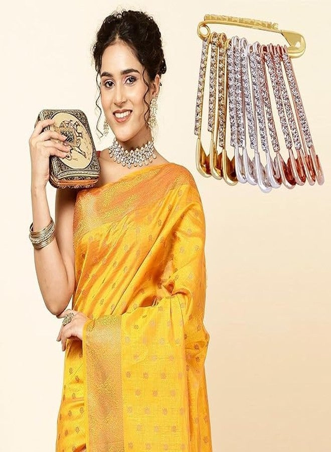 skyunion Stone Safety Saree Pin Saari Pins Cloth Safety With Safe Lock Nappy Pins For Clothes Dress Kurtis Pallu Dupatta Chunari Sari Pleats For Women Best Gift For Women multi p-12 - Image 3