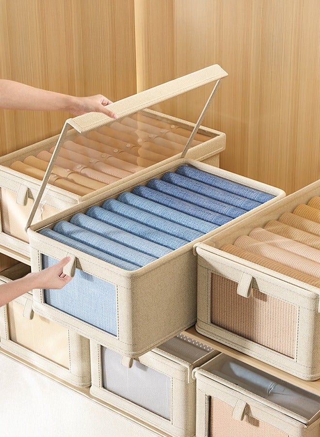 XiuWoo Set of 2 Wardrobe Storage Organiser, Foldable Closet Clothes Organiser Fabric Storage Boxes ,40*27*17CM,size L  - Image 1