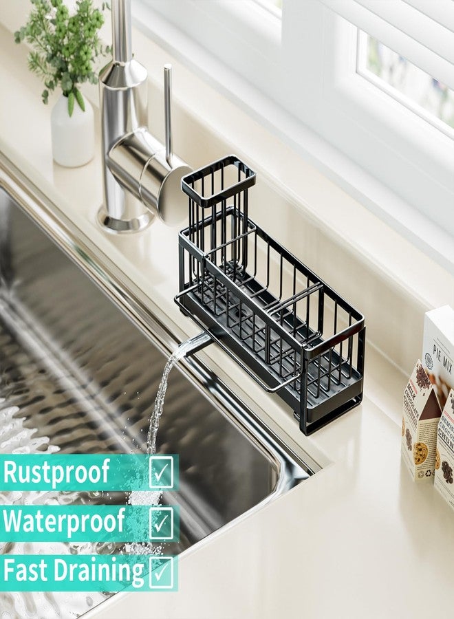 HapiRm Sponge Holder for Kitchen Sink - Self-draining Sink Caddy With Brush and Dishcloth Holders, Stainless Steel Kitchen Organizer for Countertop - Black - Image 5