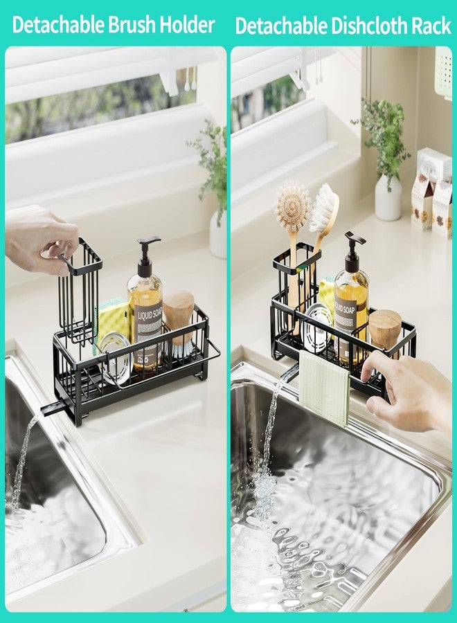HapiRm Sponge Holder for Kitchen Sink - Self-draining Sink Caddy With Brush and Dishcloth Holders, Stainless Steel Kitchen Organizer for Countertop - Black - Image 3