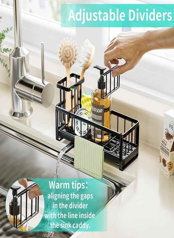 HapiRm Sponge Holder for Kitchen Sink - Self-draining Sink Caddy With Brush and Dishcloth Holders, Stainless Steel Kitchen Organizer for Countertop - Black - Image 4