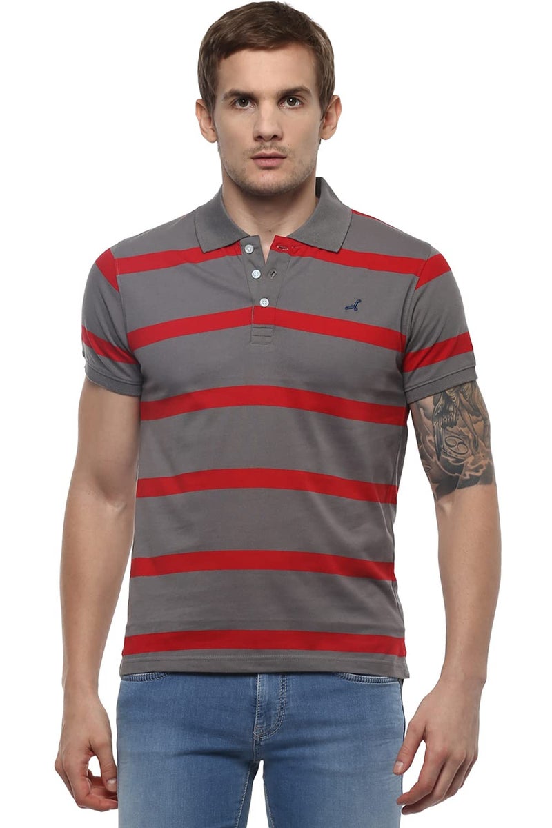 American Crew Men's Regular Fit T-Shirt (AC1040-S_Grey & Red_S) - Image 1