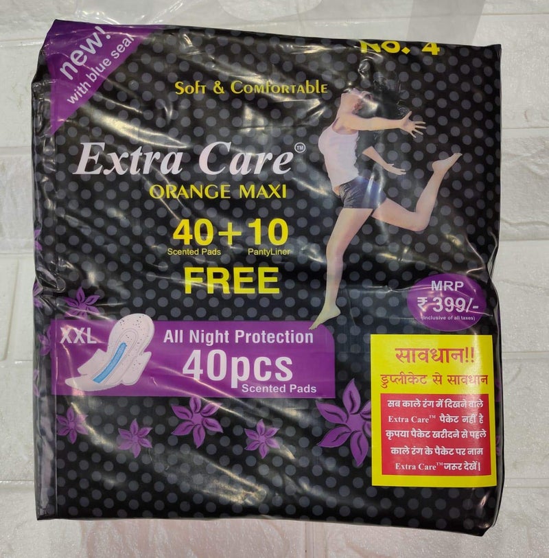 Extra Care Sanitary Pads, XXL - Pack of 40 (XXL, Pink Maxi) (Orange Maxi) - Image 1