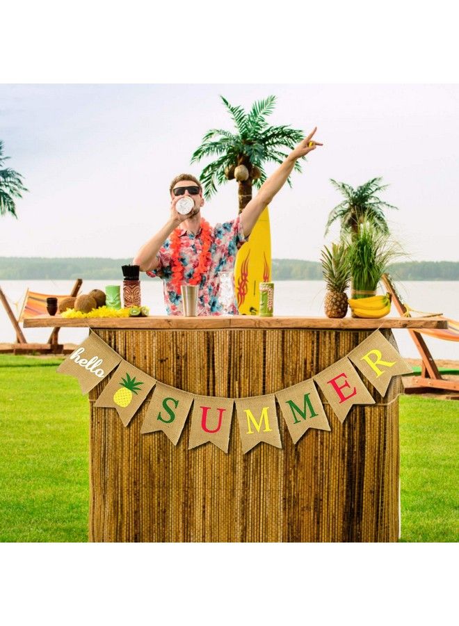 Blulu Hello Summer Burlap Banner Rustic Summer Banner With Flamingo Pattern Summer Garland Flag Decoration For Pool Party Beach Party Barbecue Party (Color Set 2) - Image 4