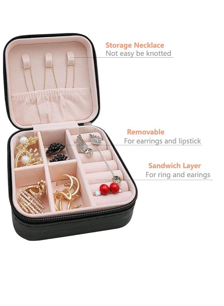 Generic Jewellery Storage for Travel Jewellery Box Small Faux Leather Mini Jewellery Travel Case for Necklaces Bracelets Earrings Rings - (Black) - Image 2