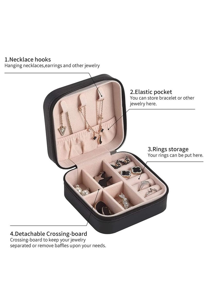 Generic Jewellery Storage for Travel Jewellery Box Small Faux Leather Mini Jewellery Travel Case for Necklaces Bracelets Earrings Rings - (Black) - Image 4