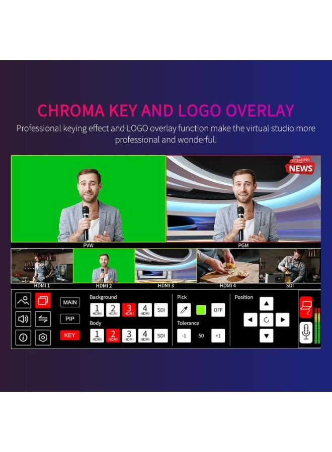 فيل وورلد جهاز FEELWORLD L4 للتبديل بين الفيديو 10.1 بوصة بشاشة تعمل باللمس، معاينة في الوقت الفعلي، 5 مصادر إدخال HDMI، واجهة تشغيل PST و PGM - Image 4