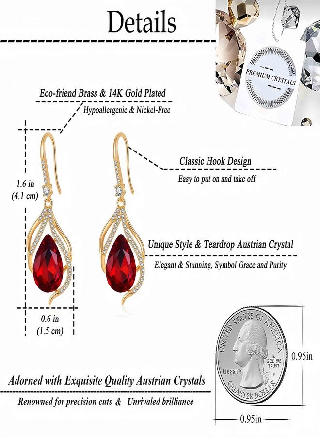 EVEVIC Austrian Crystal Hollow Teardrop Halo Drop Dangle Earrings for Women 14K Rose Gold Plated Hypoallergenic Jewelry (Red) - Image 4