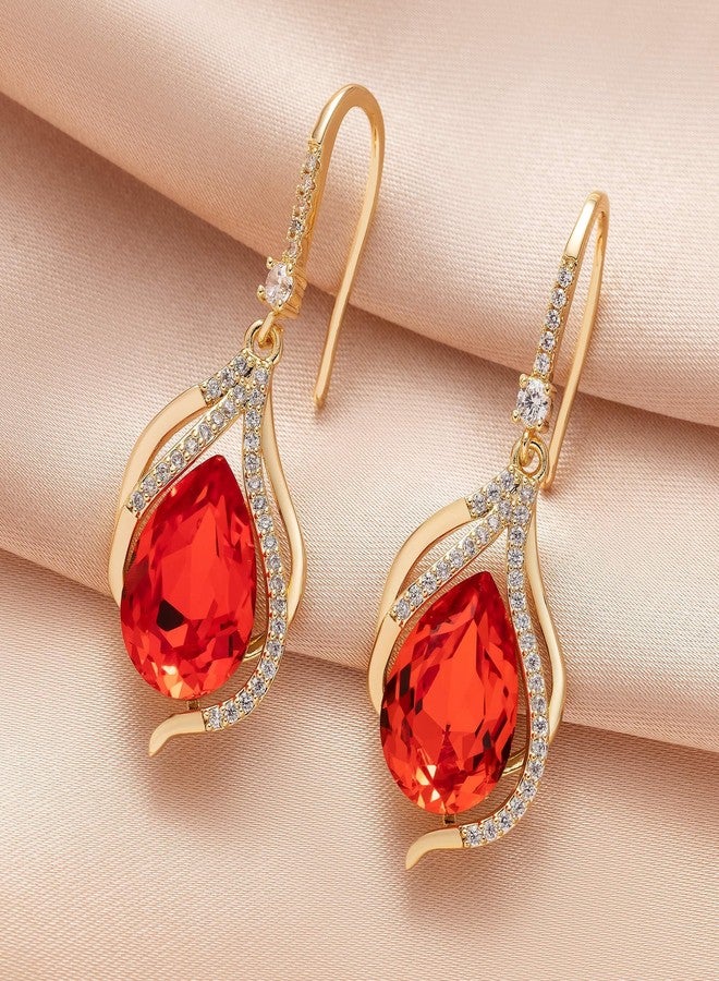 EVEVIC Austrian Crystal Hollow Teardrop Halo Drop Dangle Earrings for Women 14K Rose Gold Plated Hypoallergenic Jewelry (Red) - Image 5