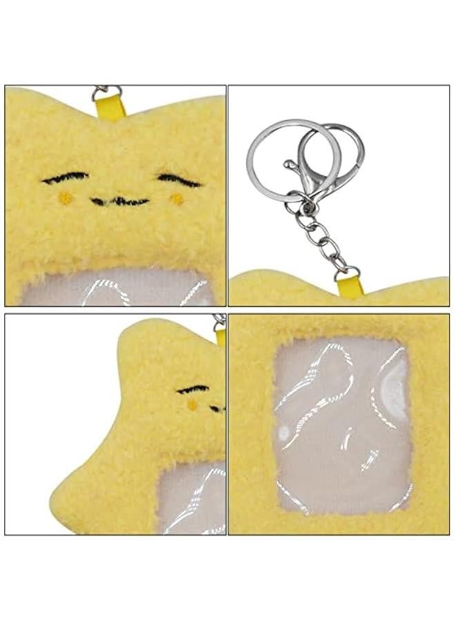 Generic Cute Plush Photocard Holder Kpop Credit ID Bank Card Bus Card Protective Case Photo Sleeves with Keychain,Yellow Cat 2#  - Image 4