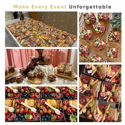 Leafiew 50 Pack Small Charcuterie Boxes with Clear Lids - To Go Paper Mini Charcuterie Box, Disposable Food Containers, 5Inch Dessert Boxes - Sandwich, Cookie, Sushi, Cake Slice, Strawberries (Brown) - Image 5
