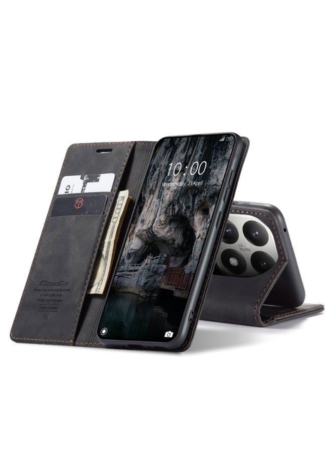 كيس مي جراب موبايل من الجلد الصناعي الفاخر  013 وحامل للكروت و البطاقات متوافق مع Xiaomi 15T (اسود ) - Image 2