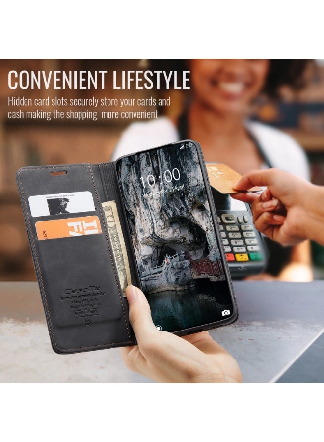 كيس مي جراب موبايل من الجلد الصناعي الفاخر  013 وحامل للكروت و البطاقات متوافق مع Xiaomi 15T (اسود ) - Image 4