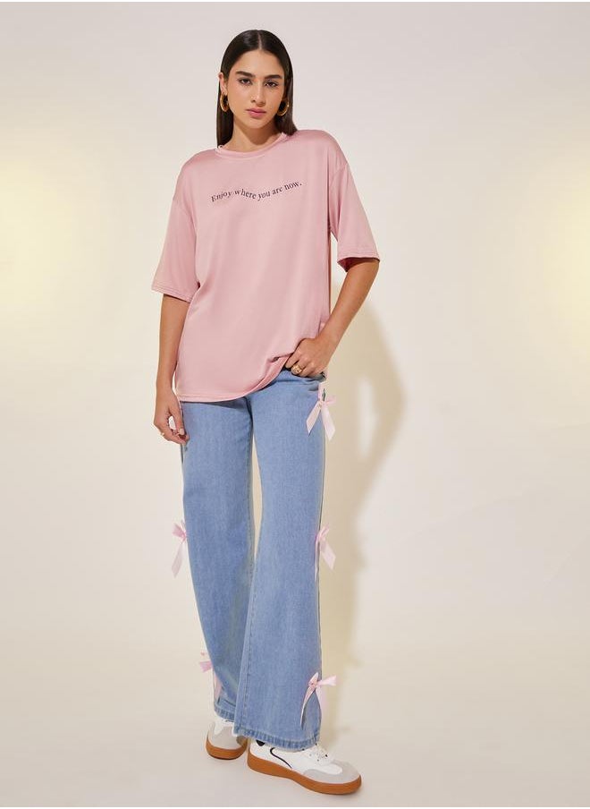 Take Two Slogan Print Round Neck Oversized T-Shirt  - Image 2