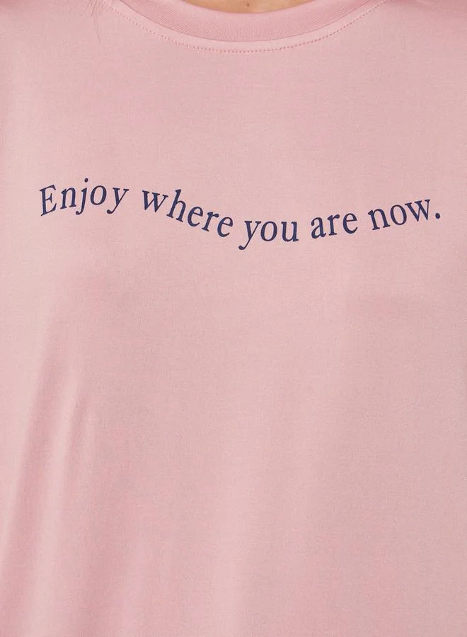 تايك تو Slogan Print Round Neck Oversized T-Shirt