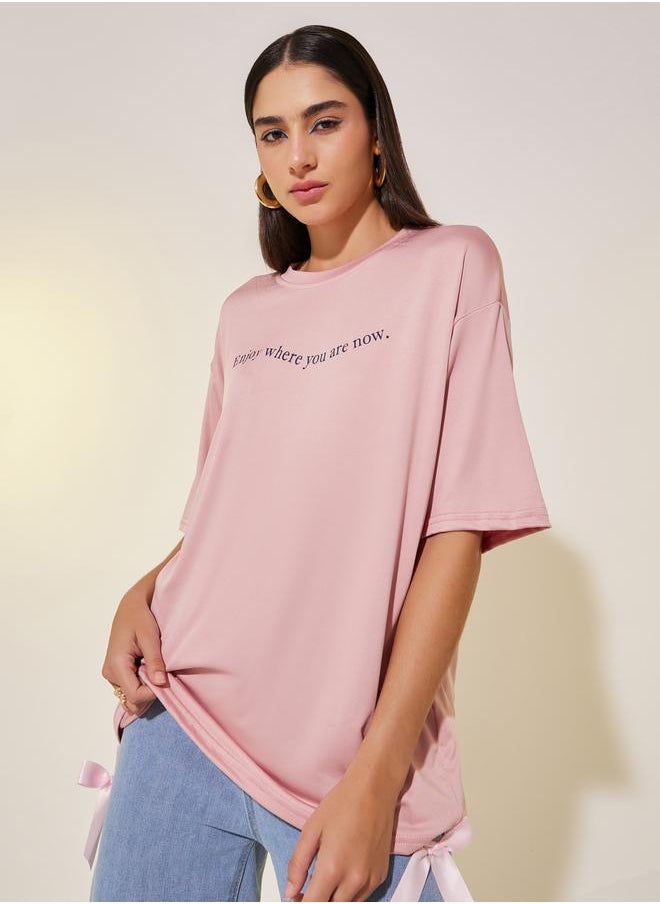 Take Two Slogan Print Round Neck Oversized T-Shirt  - Image 1