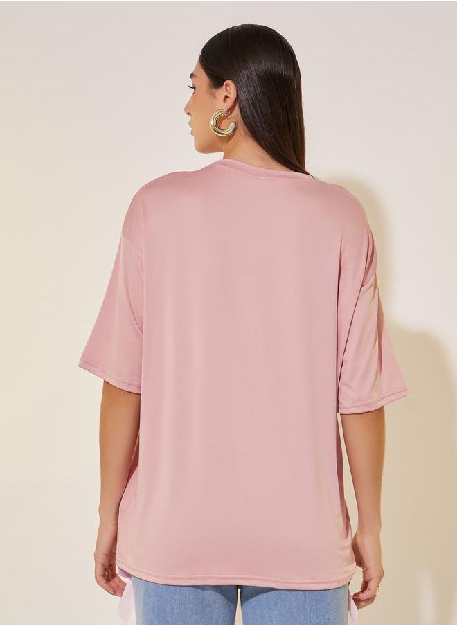 Take Two Slogan Print Round Neck Oversized T-Shirt  - Image 4