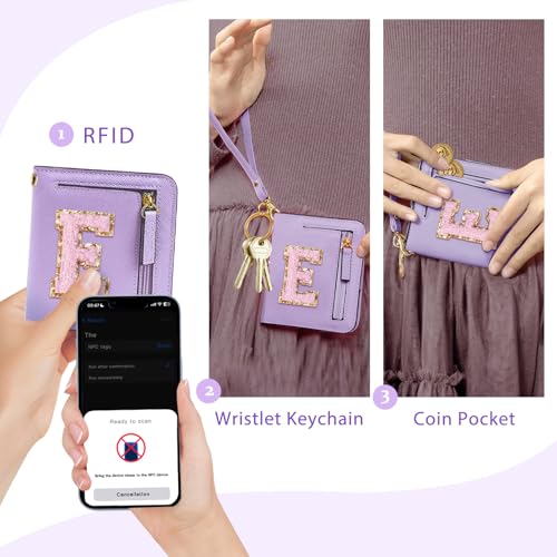 COSHAYSOO Teen Girl Gifts Trendy Stuff Initial Wallet RFID Bifold Tween Girls Christmas Stocking Stuffer Presents for Her Personalized Preppy Things Chenille Letter E Purple - Image 2