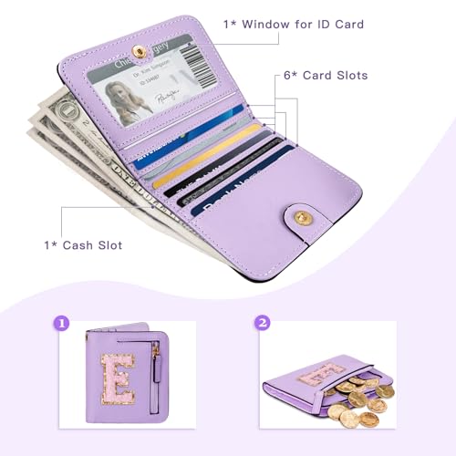 COSHAYSOO Teen Girl Gifts Trendy Stuff Initial Wallet RFID Bifold Tween Girls Christmas Stocking Stuffer Presents for Her Personalized Preppy Things Chenille Letter E Purple - Image 4