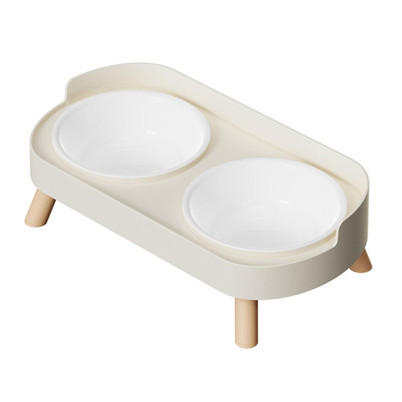 Elevated Cat Food and Water Bowl Set White Splash Proof Dishwasher Safe Pet Feeder - Image 2