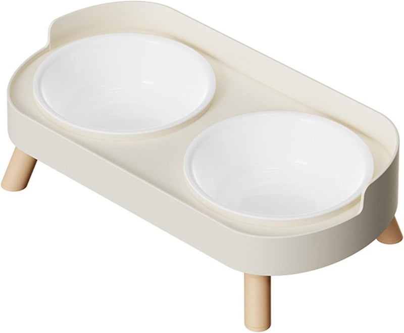 Elevated Cat Food and Water Bowl Set White Splash Proof Dishwasher Safe Pet Feeder - Image 1