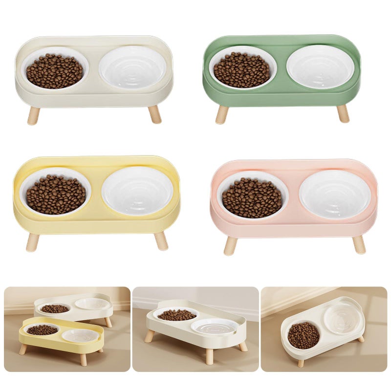 Elevated Cat Food and Water Bowl Set White Splash Proof Dishwasher Safe Pet Feeder - Image 3