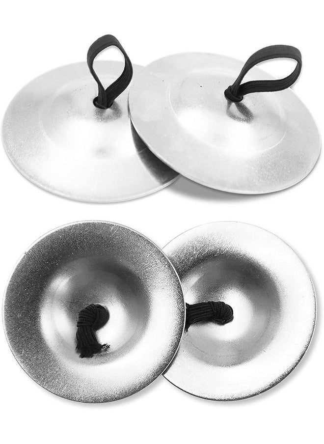 Arabest - 4 Pieces Finger Cymbals Belly Dancing Finger Dance Finger Zills Dance Finger Musical Instrument for Dancer Party (Brass, Silver) - Image 1