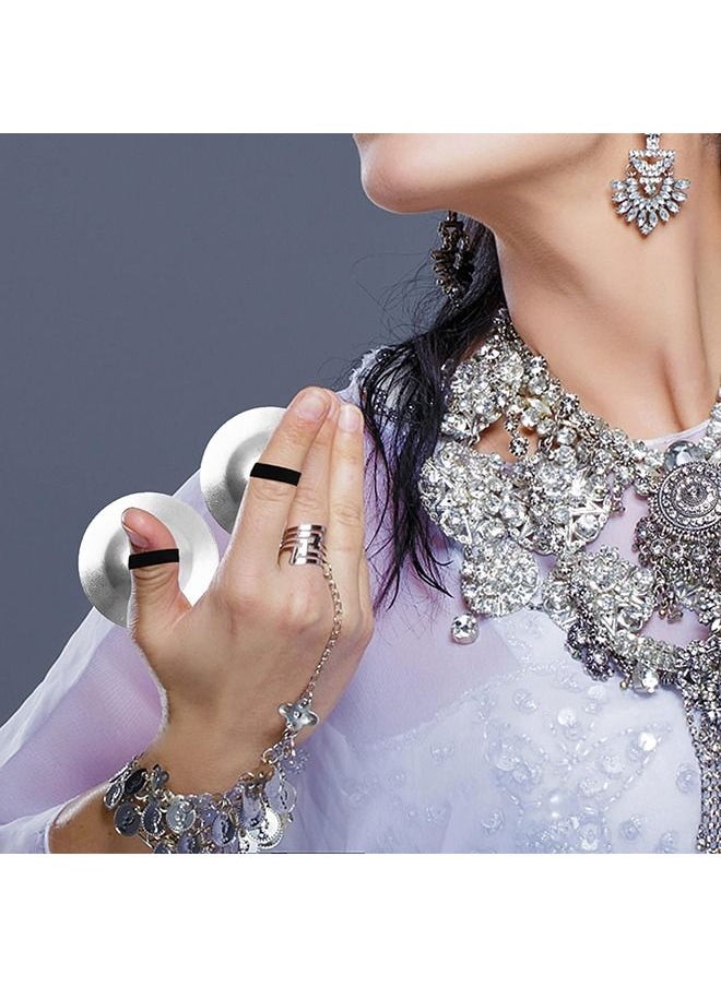 Arabest - 4 Pieces Finger Cymbals Belly Dancing Finger Dance Finger Zills Dance Finger Musical Instrument for Dancer Party (Brass, Silver) - Image 1