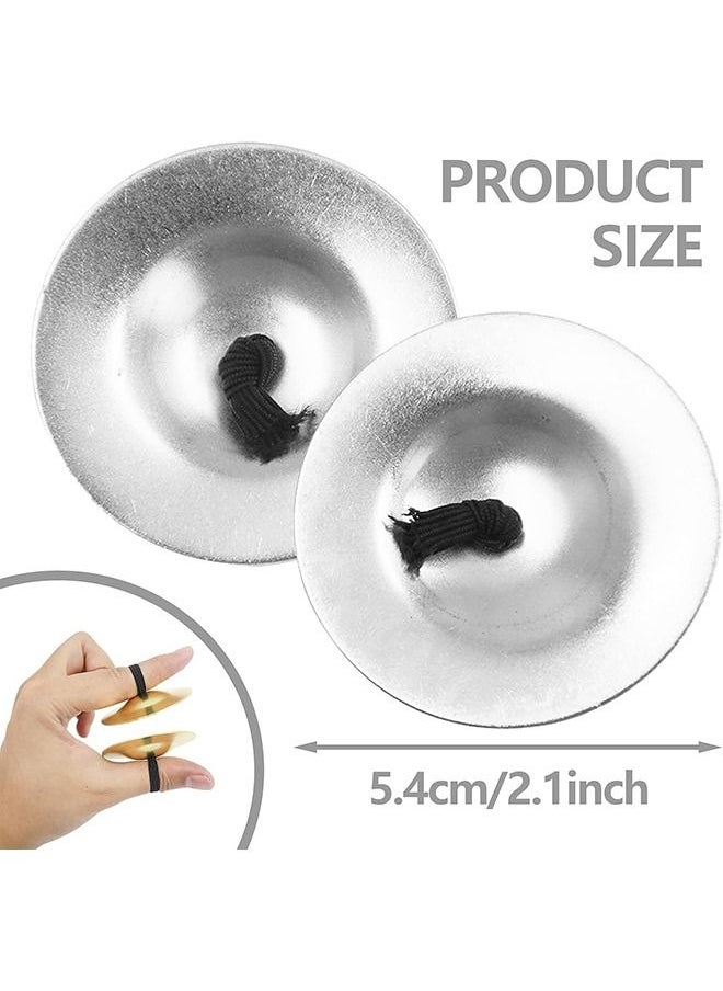 Arabest - 4 Pieces Finger Cymbals Belly Dancing Finger Dance Finger Zills Dance Finger Musical Instrument for Dancer Party (Brass, Silver) - Image 1