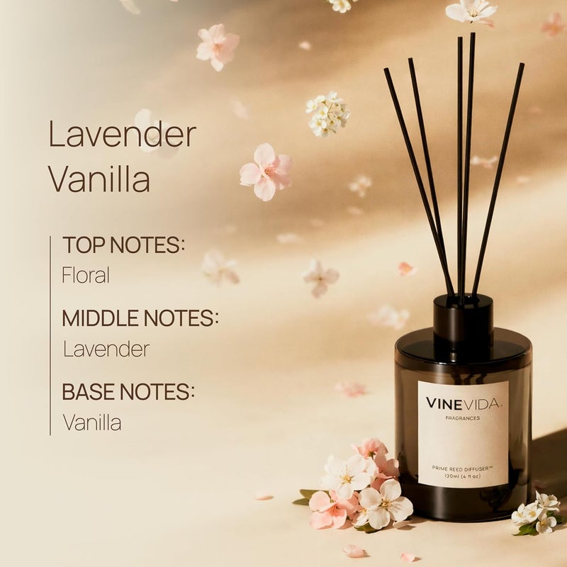 VINEVIDA | Lavender Vanilla | Reed Diffuser for Home & Bathroom | Long-Lasting Scent Sticks Set | Oil Stick Diffuser | Bathroom Scent - Image 2